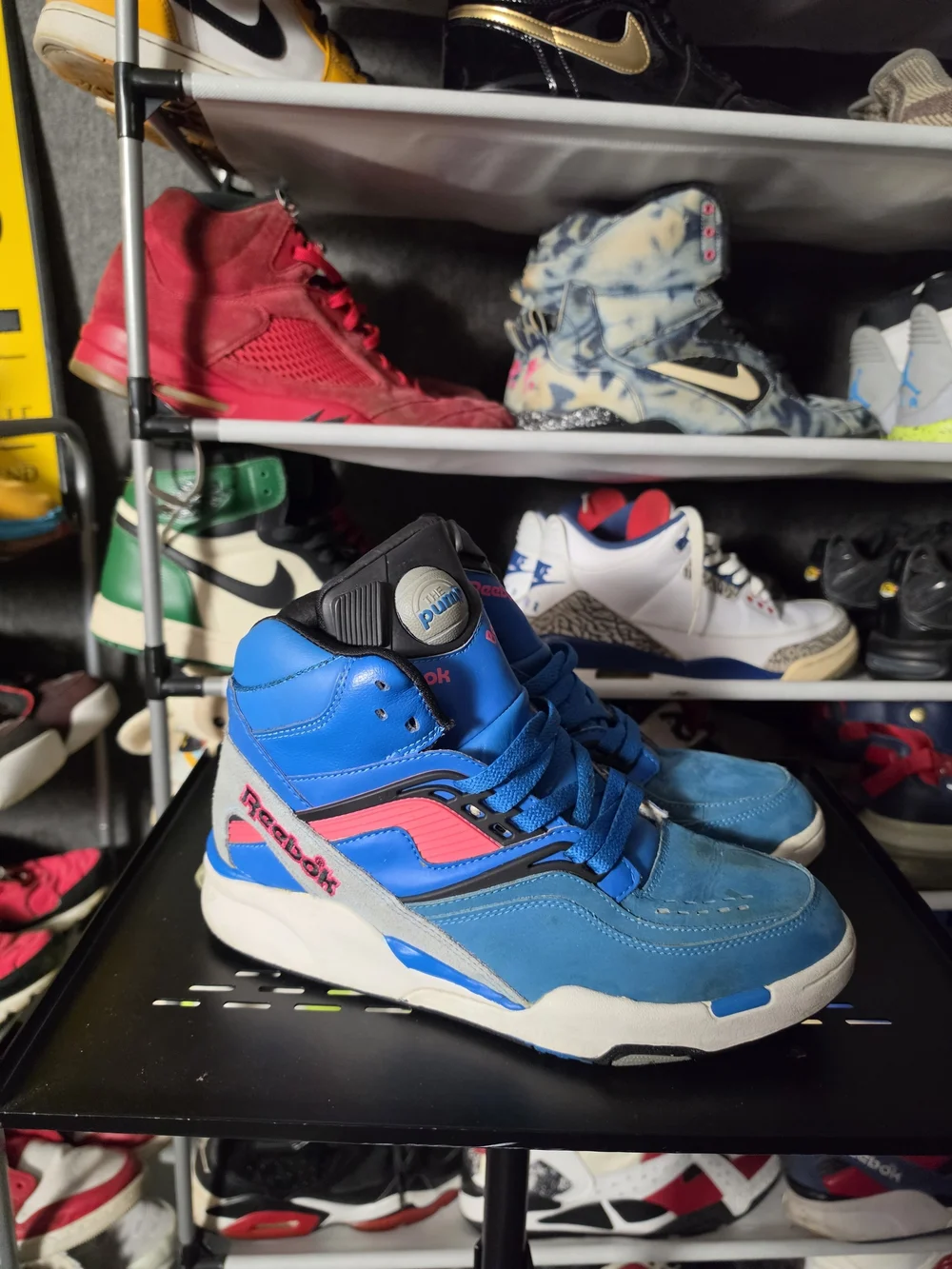 🔥 Reebok Blue Pink Twilight Zone Men Size 9 Retro High-Top Sneakers